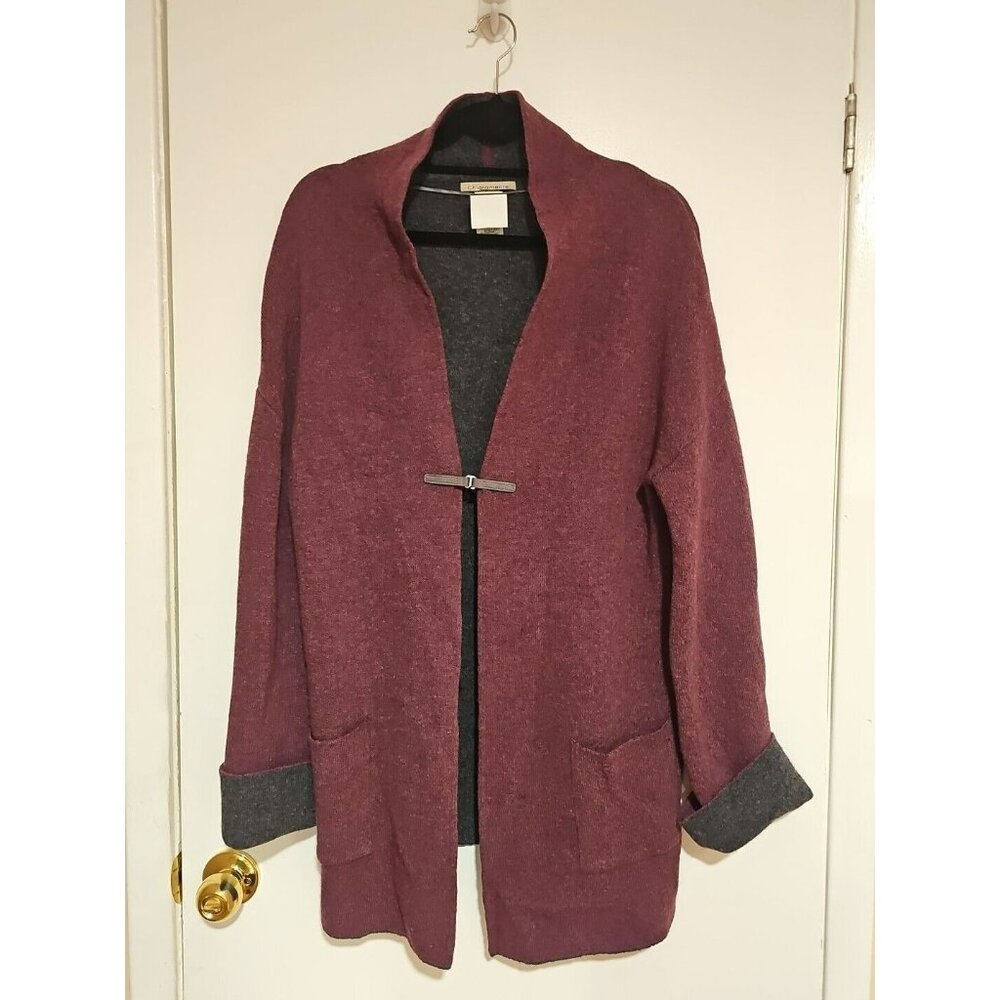 Chiaramente Italy Wool Blend Long Cardigan Sweater Duster Large Dark Purple